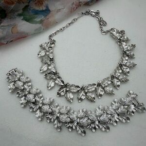 Coro Silver Leaf Necklace and Bracelet set